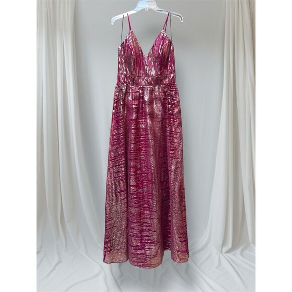 Crystal Doll Pink/Gold Sequin Formal‎ Gown Maxi Party Prom Sparkle Dress Size 13 - Picture 1 of 5